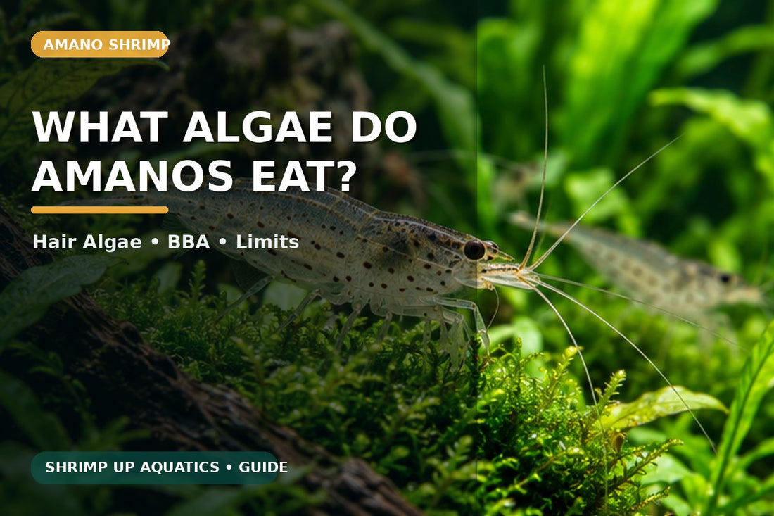 Amano shrimp grazing algae including hair algae and aquarium biofilm