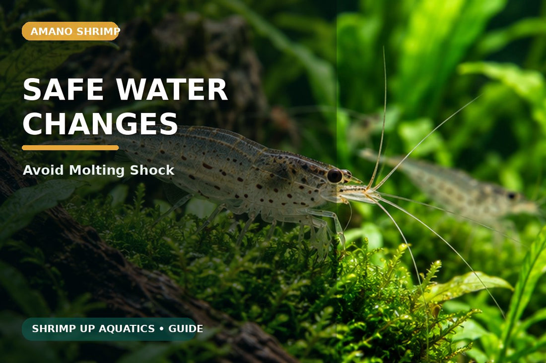 Safe water changes for Amano shrimp without molting or parameter shock