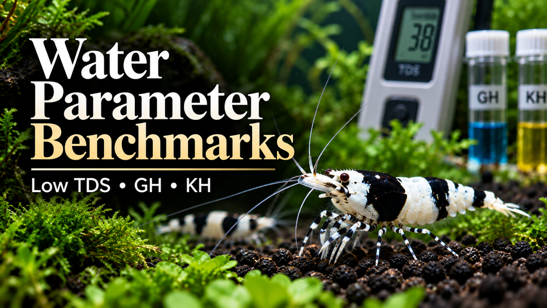 Crystal Black Shrimp water parameter benchmarks thumbnail matching the Crystal Red Cluster 1 template