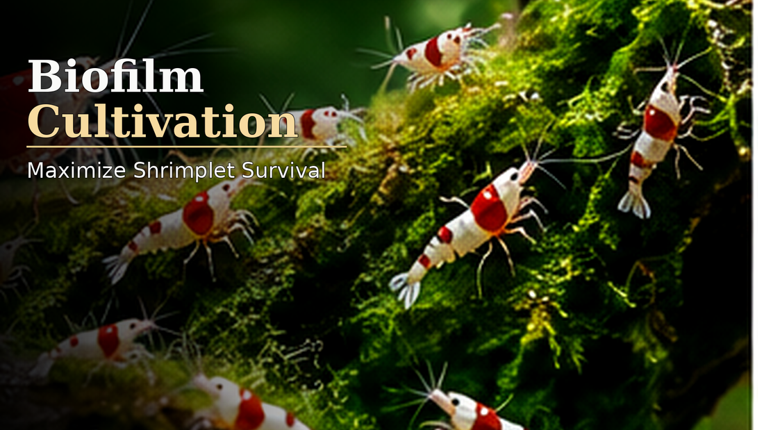 Crystal Red Shrimp and shrimplets grazing in a biofilm-rich planted aquarium