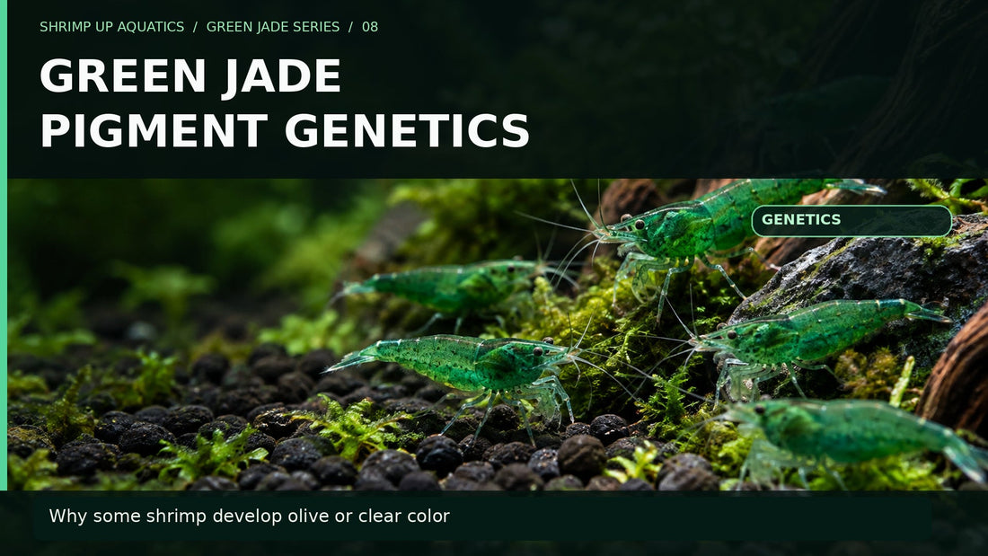 Jade green Neocaridina shrimp with large headline Green Jade Pigment Genetics and olive or clear color variation
