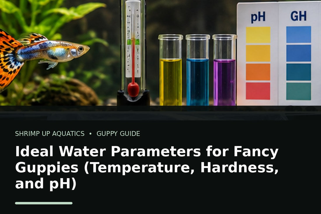 Fancy guppy with water testing visuals for ideal guppy temperature hardness and pH