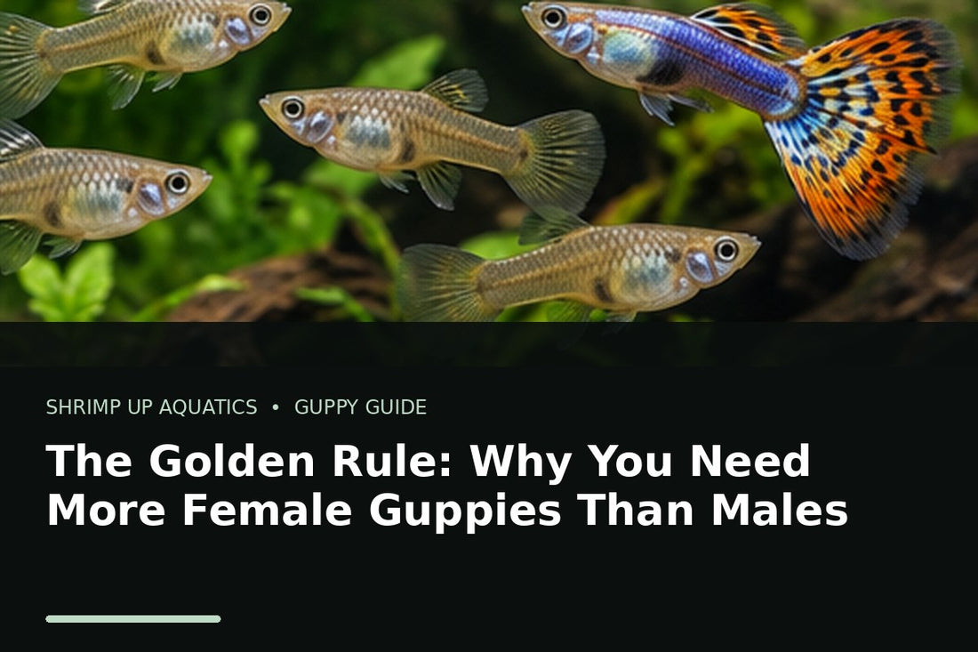 Male and female fancy guppies illustrating the recommended female-to-male breeding ratio