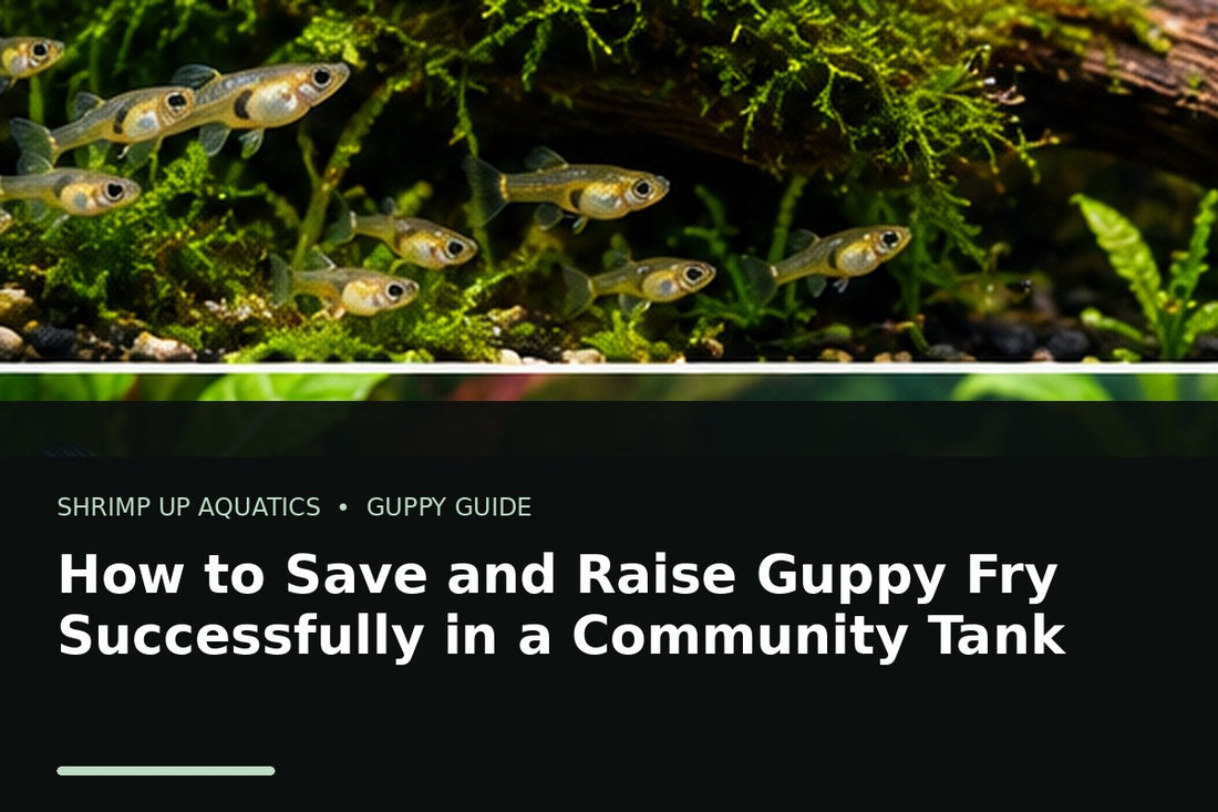 Guppy fry hiding in dense aquarium plants for raising fry successfully in a community tank